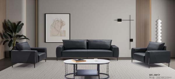 Dark Gray Faux Leather 3-Piece Office Reception Sofa Set with Oval Coffee Table