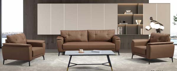 Modern Brown Leather Office Reception Lounge Set with Coffee Table and Storage Wall Cabinet