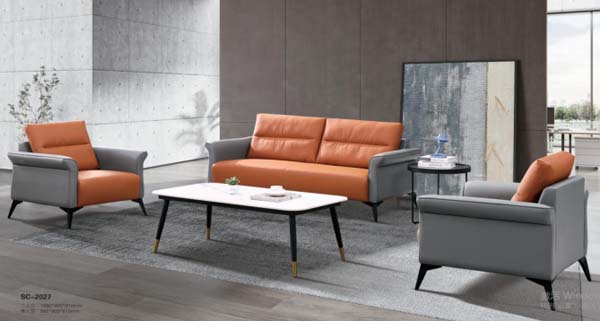 1+1+3 Two-Tone Commercial Office Reception Sofa Set with Matching Tables