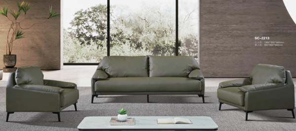 Olive Green Leather 1+1+3 Reception Seating Set with Matching Low Rectangular Coffee Table