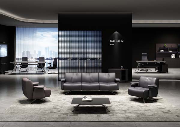3+1+1 Seater Dark Gray Leather Executive Reception Seating Set with Coffee Table