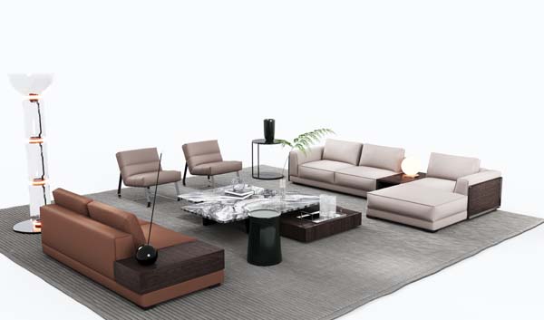Modern Modular Sectional Living Room Conversation Sofa Set with Marble Coffee Table and Lounge Chairs