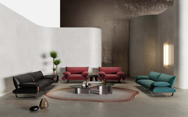 4-Piece Modern Chrome Cantilever Lounge Seating Set with Glass Coffee Tables and Freeform Area Rug