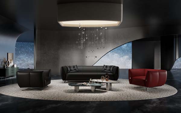 Modern Curved Upholstered Living Room Seating Set with Nesting Coffee Tables
