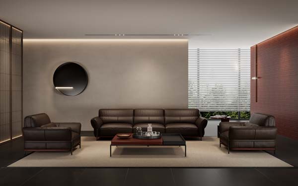 Dark Brown Leather 3+1+1 U-Shaped Office Reception Sofa Set