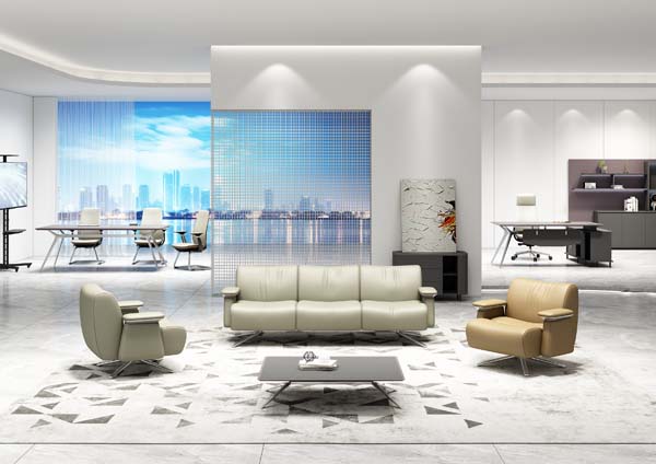 5-Piece Beige Leather Office Reception Lounge Seating Set with Coffee Table