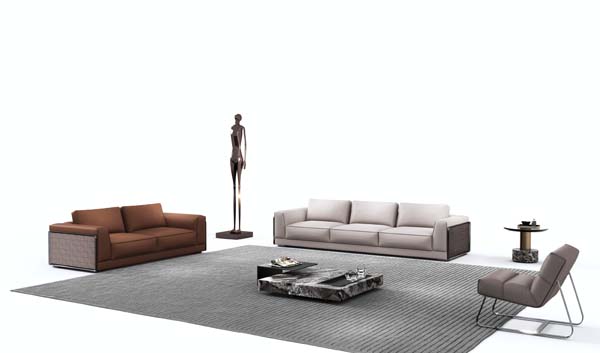 Modern Luxury Upholstered Living Room Lounge Furniture Set with Nested Coffee Tables