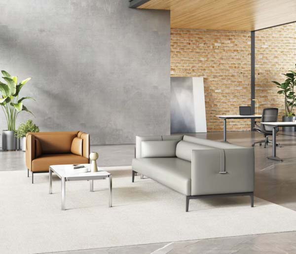 Modern Office Reception Lounge Seating Set (3-Seat Sofa, Armchair, Square Coffee Table)