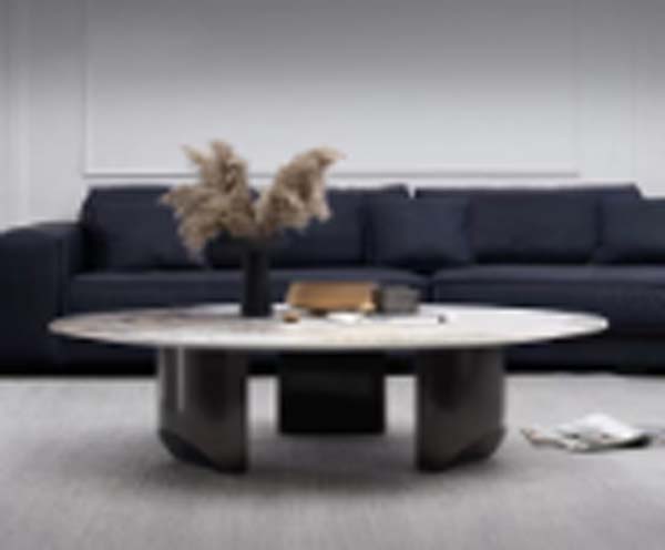 Modern Round Light-Top Dark Sculptural Base Coffee Table