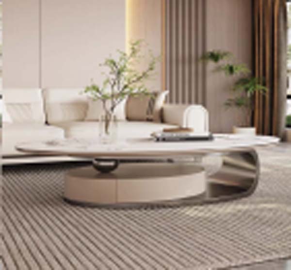 Modern Oval Sintered Stone Coffee Table with Plinth Base