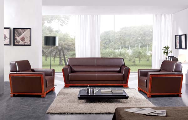 Executive Office 3+1+1 Brown Leather Seating Set with Coffee Table