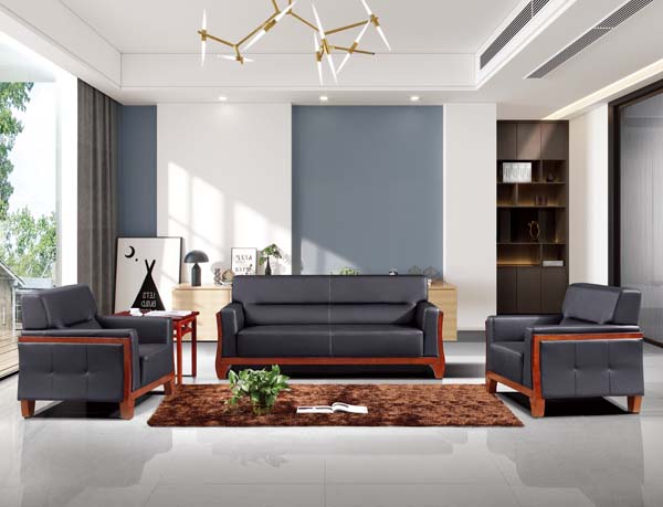 3+1+1 Black Faux Leather Solid Wood Frame Office Reception Sofa Set