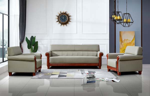 3-Piece Light Gray Upholstered Office Reception Sofa Set with Solid Wood Trim