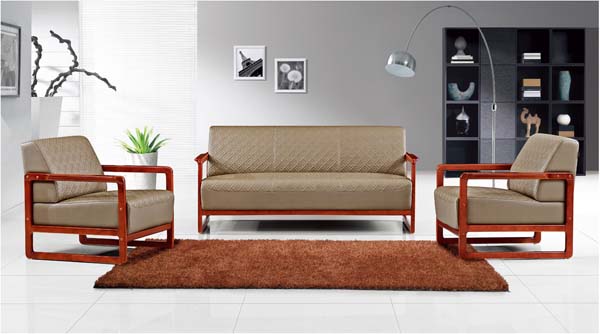 3-Piece Solid Wood Frame Taupe Leather Office Reception Sofa Set (1 Three-Seat + 2 Armchairs)