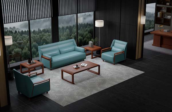 3-Piece Wood-Framed Leather Office Reception Seating Set with Coffee Tables