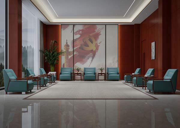 New Chinese Style Official VIP Reception Lounge Seating Set with Matching Side Tables