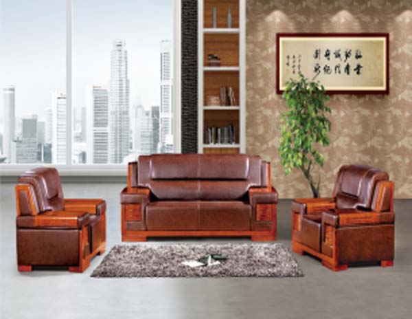 3-Piece Brown Leather Executive Office Reception Sofa Set
