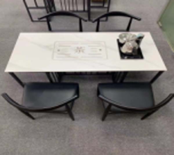 4-Person Rectangular Sintered Stone Dining Tea Table with Built-in Induction Panel