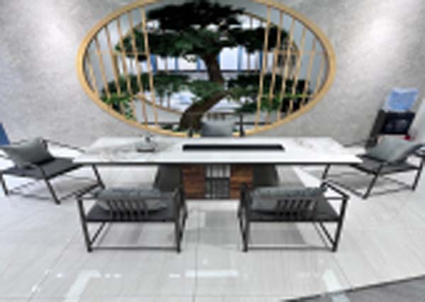 Modern Reception Lounge Tea Table Set with Integrated Tea Slot and 4 Armchairs