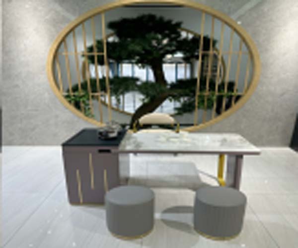 Light Luxury Tea Reception Desk Set with Storage Cabinet and Stools