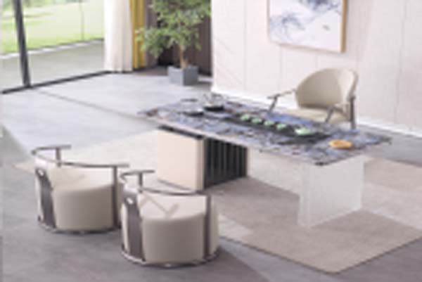 Modern Light Luxury Low-Profile Stone Top Reception Tea Table with Integrated Recessed Tea Tray