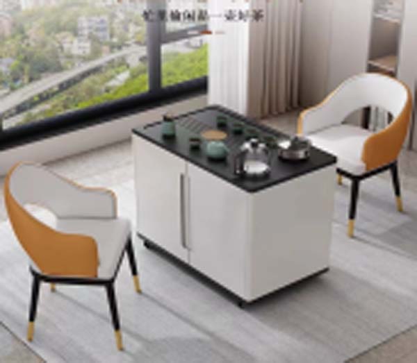 Caster-Mounted Mobile Kung Fu Tea Coffee Table With Storage Cabinet, Integrated Tea Service Surface
