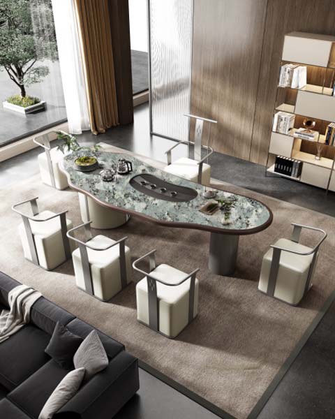 Irregular Live-Edge Natural Stone Tea Ceremony Meeting Table