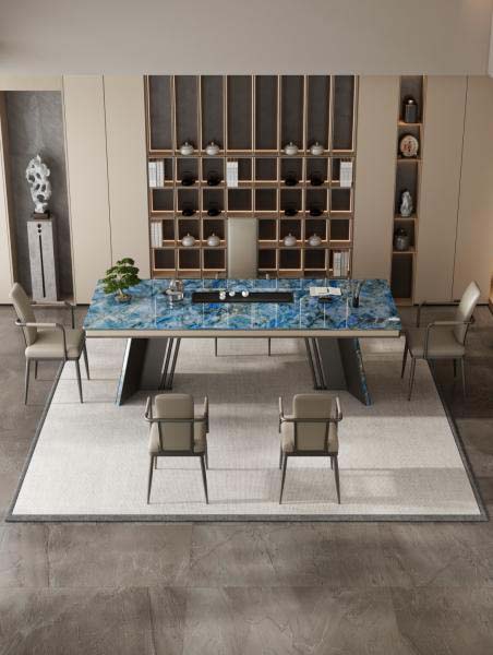 New Chinese Light Luxury Blue Natural Stone Tea Conference Table
