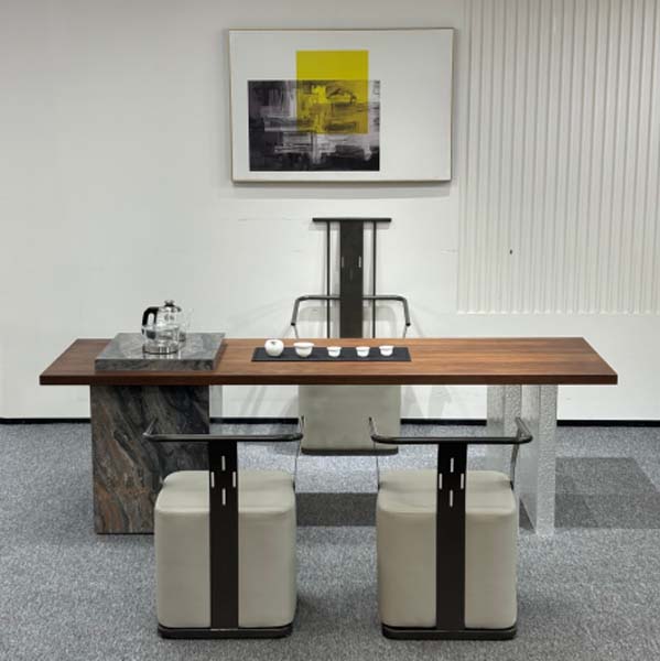 Modern Light Luxury Solid Wood Office Gongfu Tea Desk with Integrated Kettle Platform
