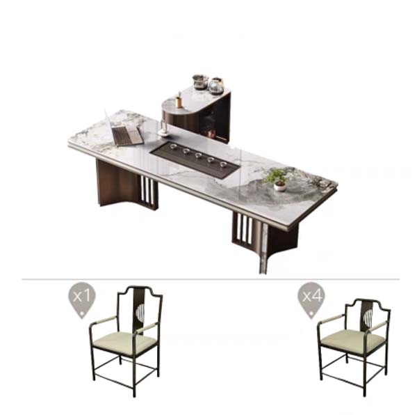 Integrated Stone-Top Tea Table Set with 5 Matching Armchairs