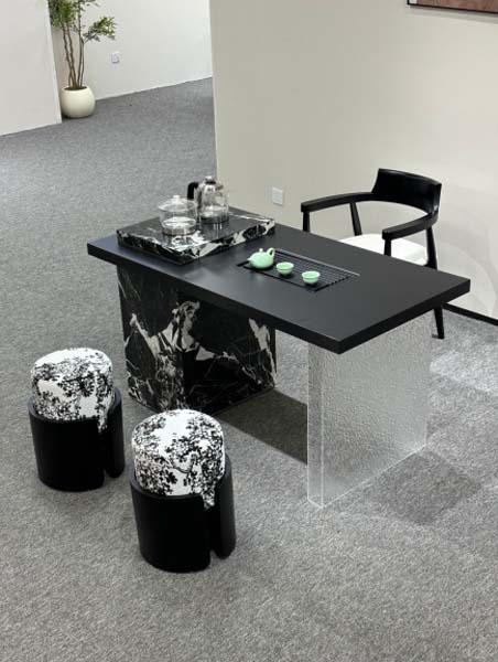 Modern Asymmetrical Kung Fu Tea Ceremony Table with Embedded Drain Tray