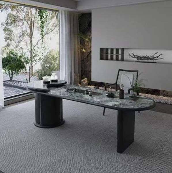 Modern Executive Tea Desk with Integrated Tea Tray and Side Serving Platform
