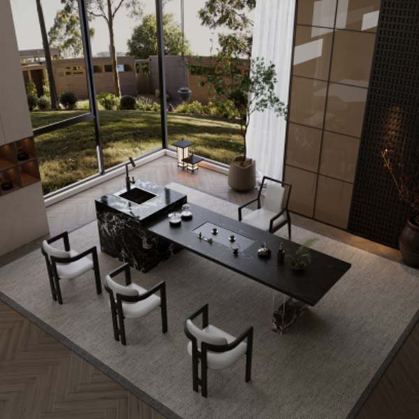 Modern Chinese Style Integrated Tea Table with Built-in Sink and Faucet