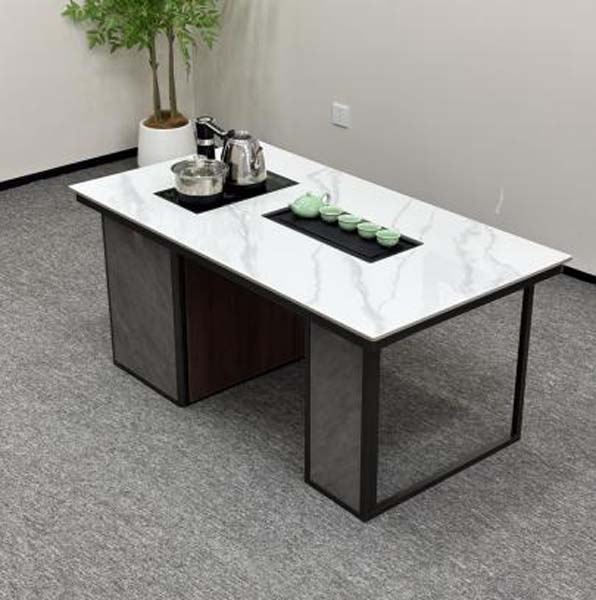 Office Reception Integrated Tea Table with Embedded Electric Kettle and Stone Top