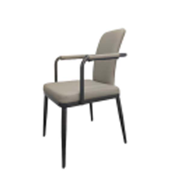 Modern Light Beige Upholstered Black Metal Frame Dining Armchair