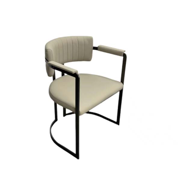 Light Beige Channel-Stitched Upholstered Cantilever Dining Armchair