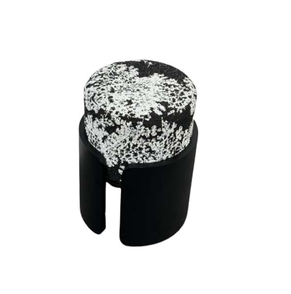 Round Speckled Boucle Upholstered Accent Stool with Matte Black Split Cylindrical Base