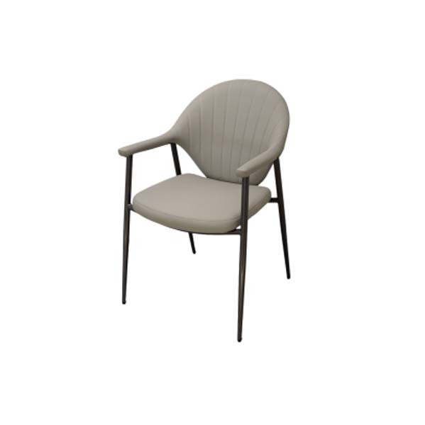 Light Gray Vertical Channel-Stitched Upholstered Dining Armchair with Dark Metal Frame