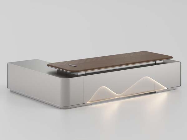 Modern Asymmetric Block Coffee Table with LED Mountain Motif Underglow