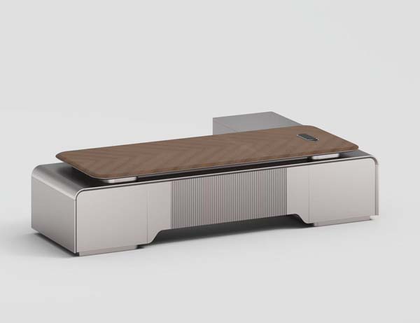 Contemporary L-Shaped Fluted Executive Desk