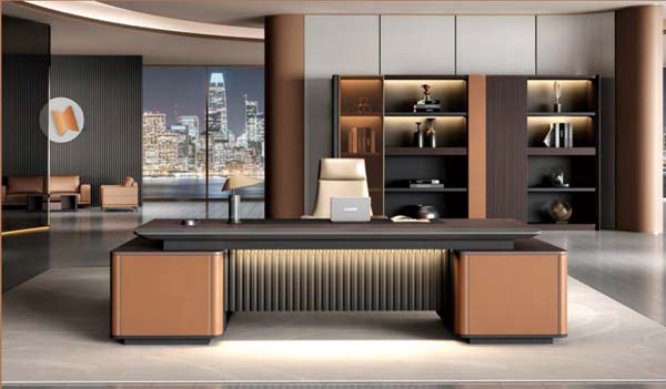 Luxury Dual-Pedestal Illuminated Fluted Executive Desk