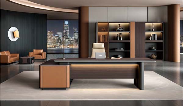 Modern L-Shaped Two-Tone Luxury Executive CEO Desk