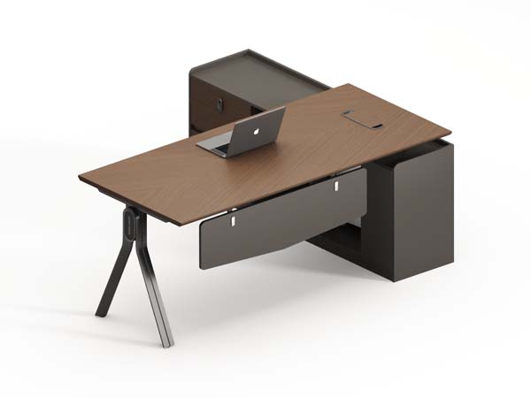 Two-Tone L-Shaped Executive Office Desk with Integrated Storage and Cable Management