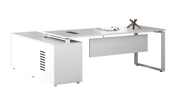 L-Shaped Executive Office Desk with Left Side Storage Pedestal and Cable Management