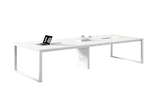 Modern Rectangular Conference Meeting Table with Integrated Power/Data Module and Cable Management