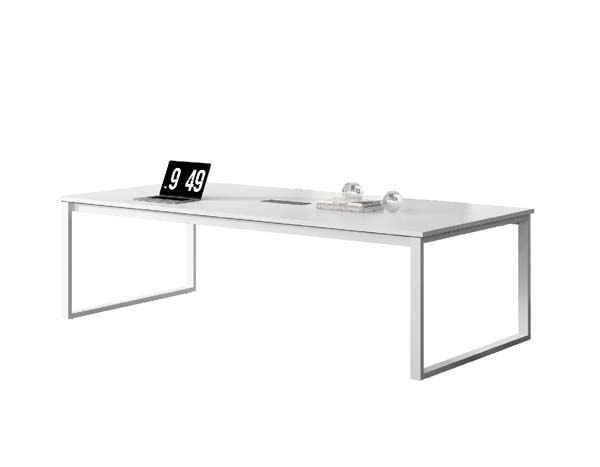Minimalist Rectangular White Executive Office Desk with U-Shaped Metal Legs
