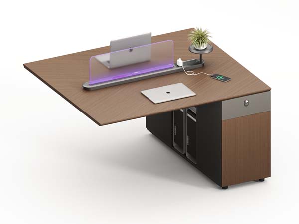 Walnut Single-Pedestal Executive Office Desk with Integrated Power Rail