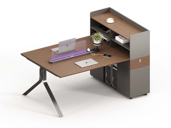L-Shaped Single Staff Office Workstation with Integrated Storage, Privacy Divider and Surface Power