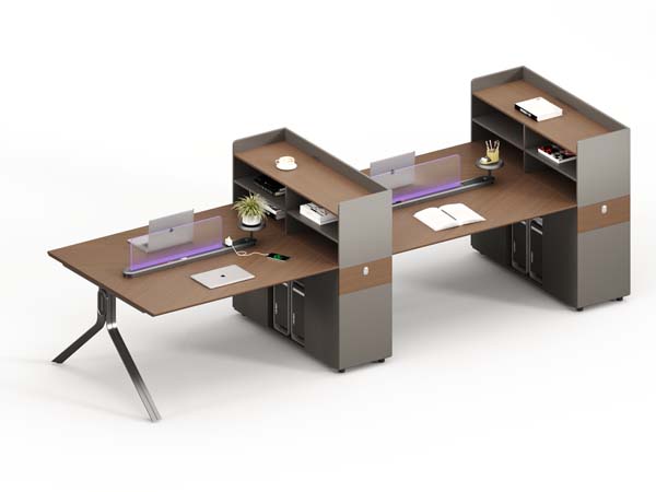 2-Person Staggered Modular Office Workstation with Integrated Storage and Privacy Divider