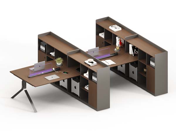 2-Person Cross-Shaped Modular Office Workstation with Integrated Storage Divider